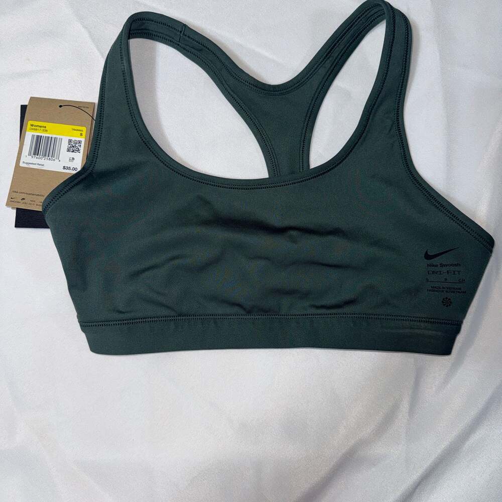 Nike‎ Swoosh Light Support Non-Padded Sports Bra in the color Vintage Green